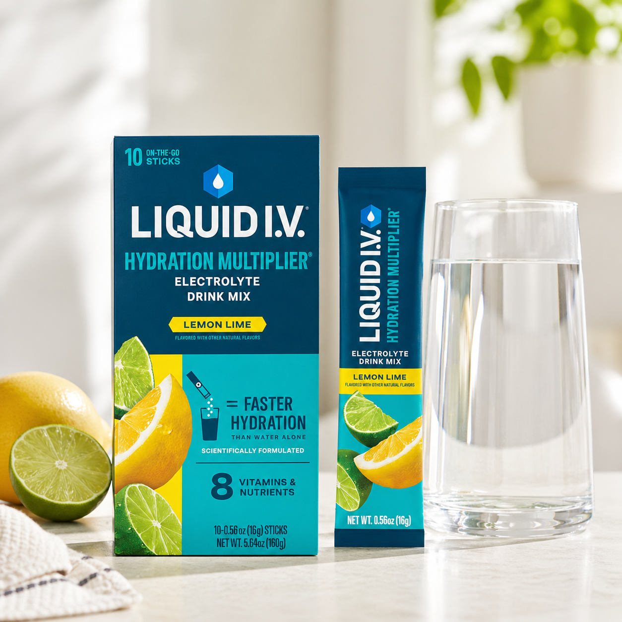 Liquid I.V. Hydration Multiplier Vegan Powder Electrolyte Supplements - Lemon Lime -10ct/0.56oz each