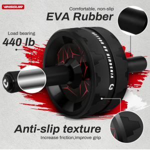Vinsguir ab roller wheel in color black with non-slip EVA rubber grip and wide stable wheel, designed for abdominal exercises, core training, balance improvement, and full-body conditioning workouts.