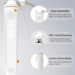 White Wigore digital jump rope handle featuring LED display, adjustable rope length, and durable bearing system for smooth cardio workouts and fitness tracking.