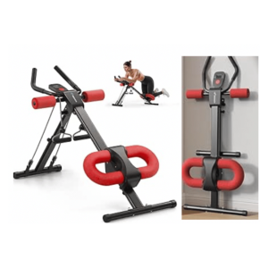 Black and red MERACH adjustable ab trainer with padded knee support and handlebars, designed for core strengthening, abdominal workouts, and home gym fitness training.