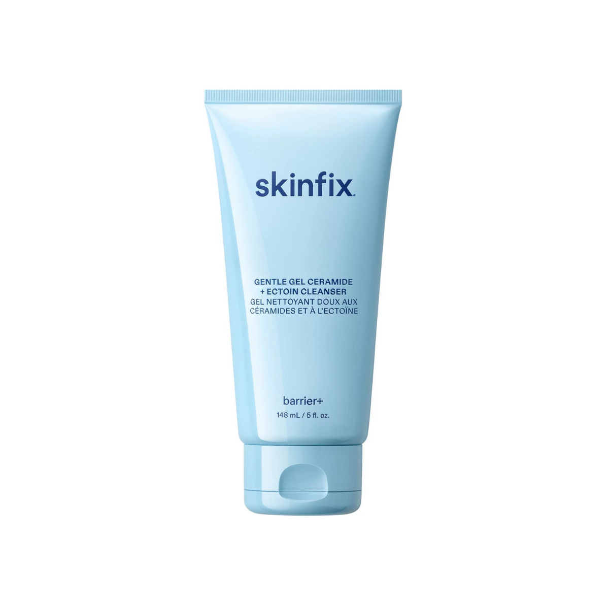 Light blue tube of Skinfix Barrier+ Ceramide + Ectoin Gentle Gel Cleanser displayed against a white background. Daily facial cleanser formulated to gently cleanse while supporting the skin barrier.